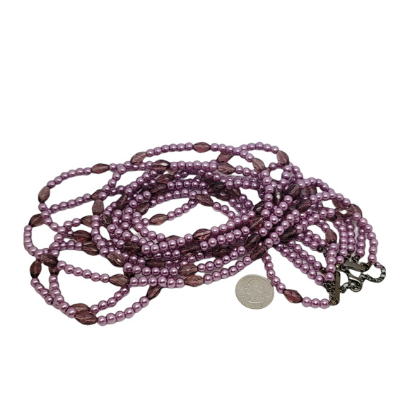Mauve and Pink 6 Strand Faux Pearl and Glass Beads - Picture 2 of 4